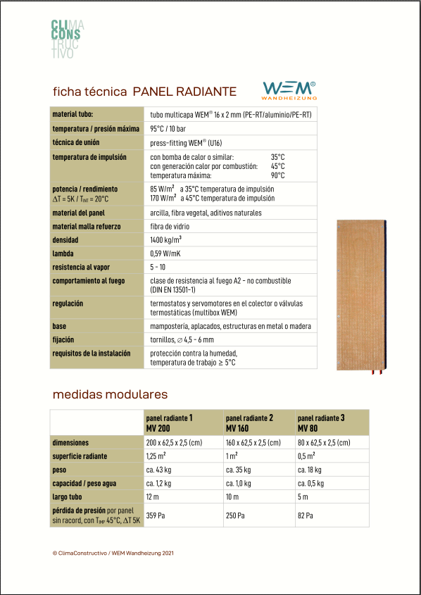 ficha tecnica panel radiante arcilla